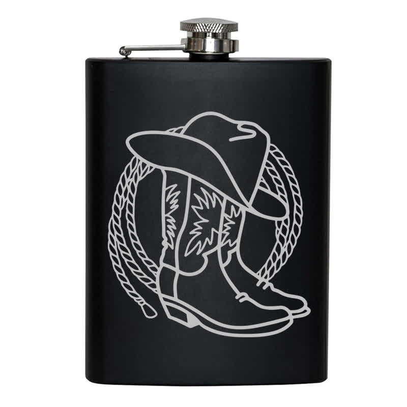 3-8 oz Boots Cowboy Hat Laser Pattern Stainless Steel Portable Flask - image 8