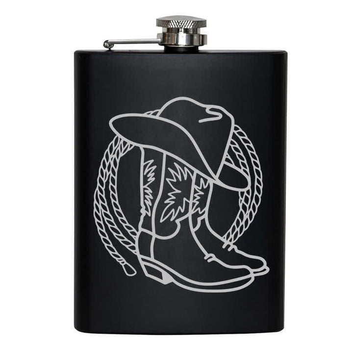 3-8 oz Boots Cowboy Hat Laser Pattern Stainless Steel Portable Flask - image 8