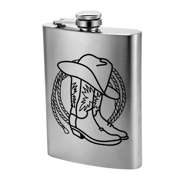 2-10 oz Boots Cowboy Hat Laser Pattern Stainless Steel Portable Flask