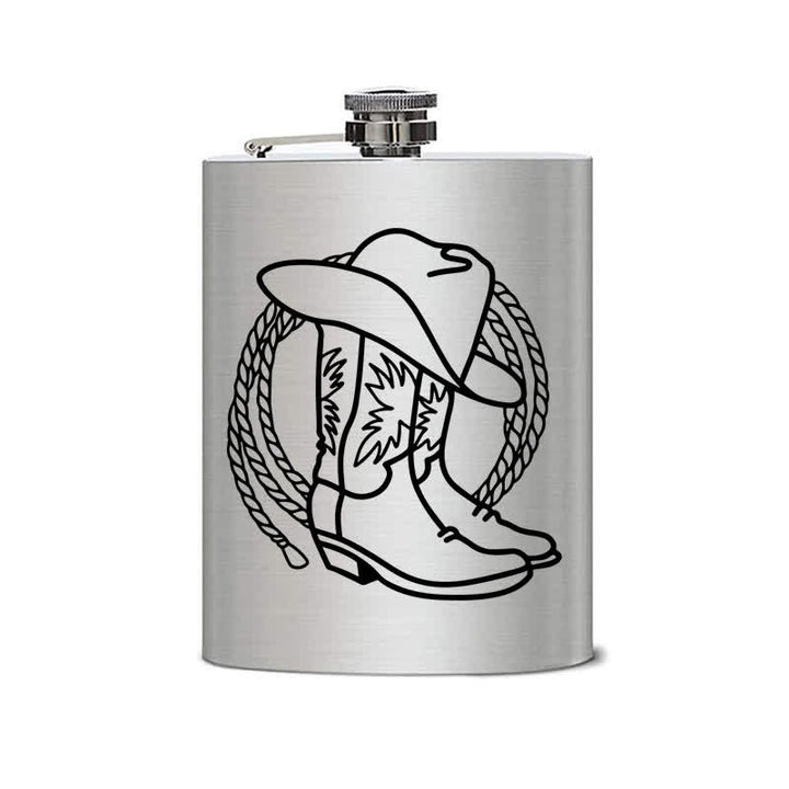 3-8 oz Boots Cowboy Hat Laser Pattern Stainless Steel Portable Flask - image 1