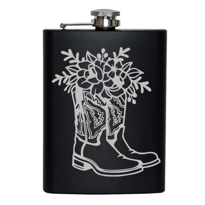 3-8 oz Boots With Flowers Laser Pattern Stainless Steel Portable Flask - image 8