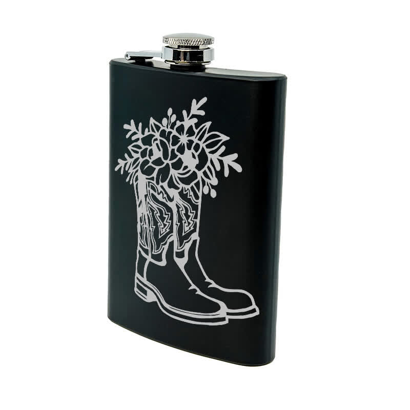 3-8 oz Boots With Flowers Laser Pattern Stainless Steel Portable Flask - image 9