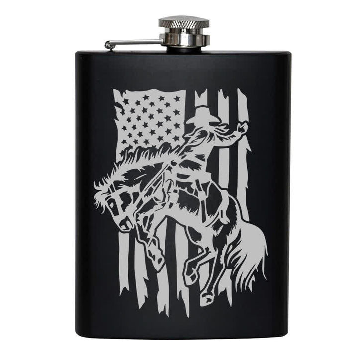 3-8 oz Riding Horse USA Flag Laser Pattern Stainless Steel Portable Flask - image 8