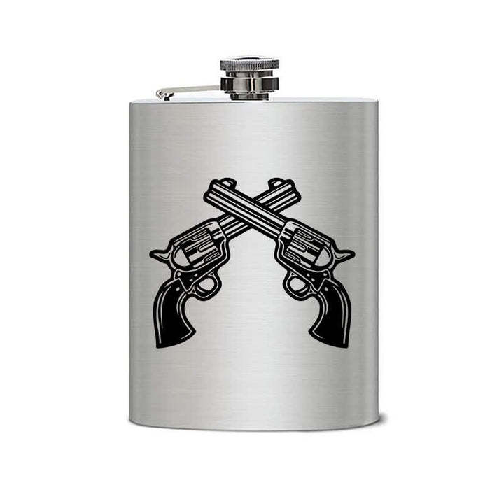 2-10 oz Crossed Pistols Laser Pattern Stainless Steel Portable Flask