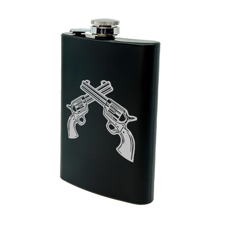 3-8 oz Crossed Pistols Laser Pattern Stainless Steel Portable Flask - image 9