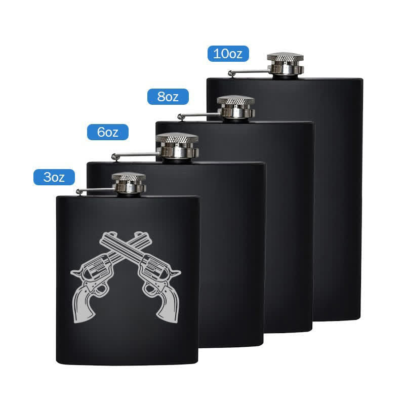 3-8 oz Crossed Pistols Laser Pattern Stainless Steel Portable Flask - Black - 8oz - image 5
