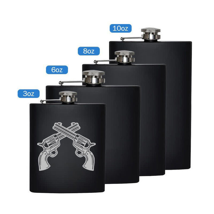 3-8 oz Crossed Pistols Laser Pattern Stainless Steel Portable Flask - Black - 8oz - image 5