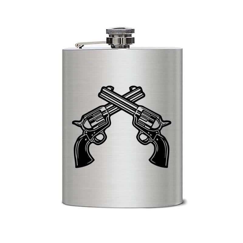 3-8 oz Crossed Pistols Laser Pattern Stainless Steel Portable Flask - image 1