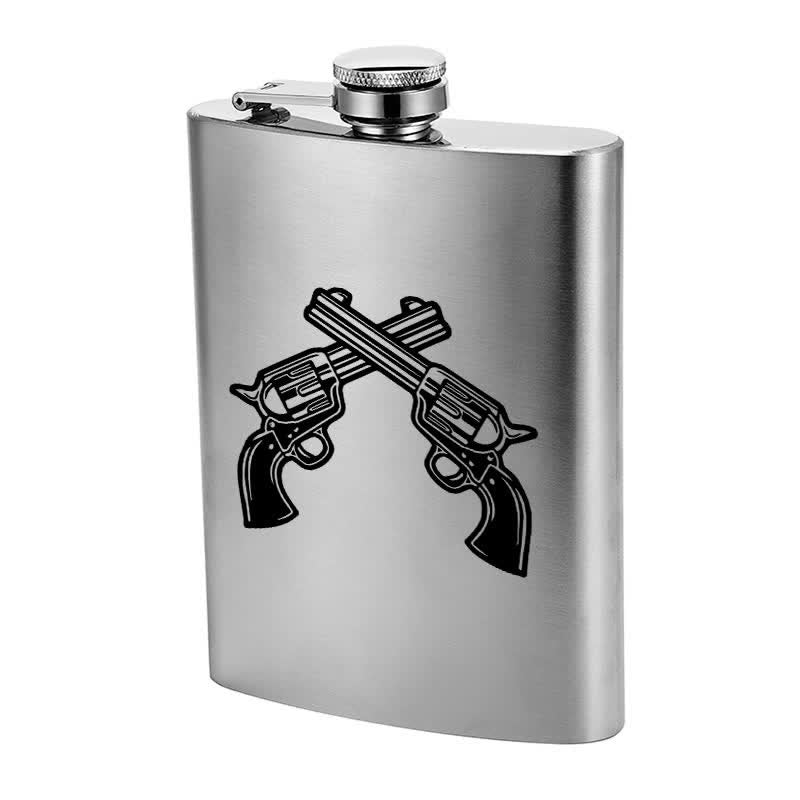 2-10 oz Crossed Pistols Laser Pattern Stainless Steel Portable Flask