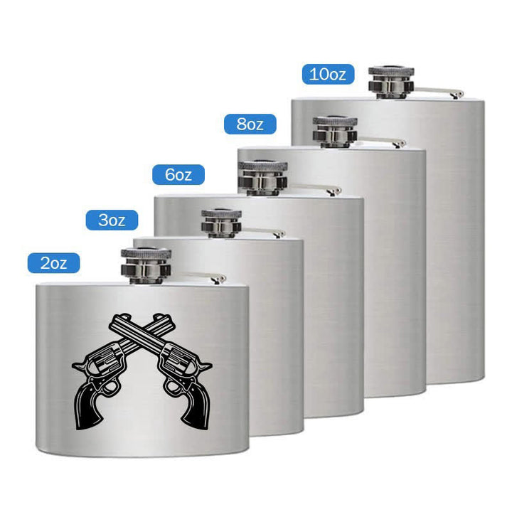 3-8 oz Crossed Pistols Laser Pattern Stainless Steel Portable Flask - Silver - 8oz - image 2