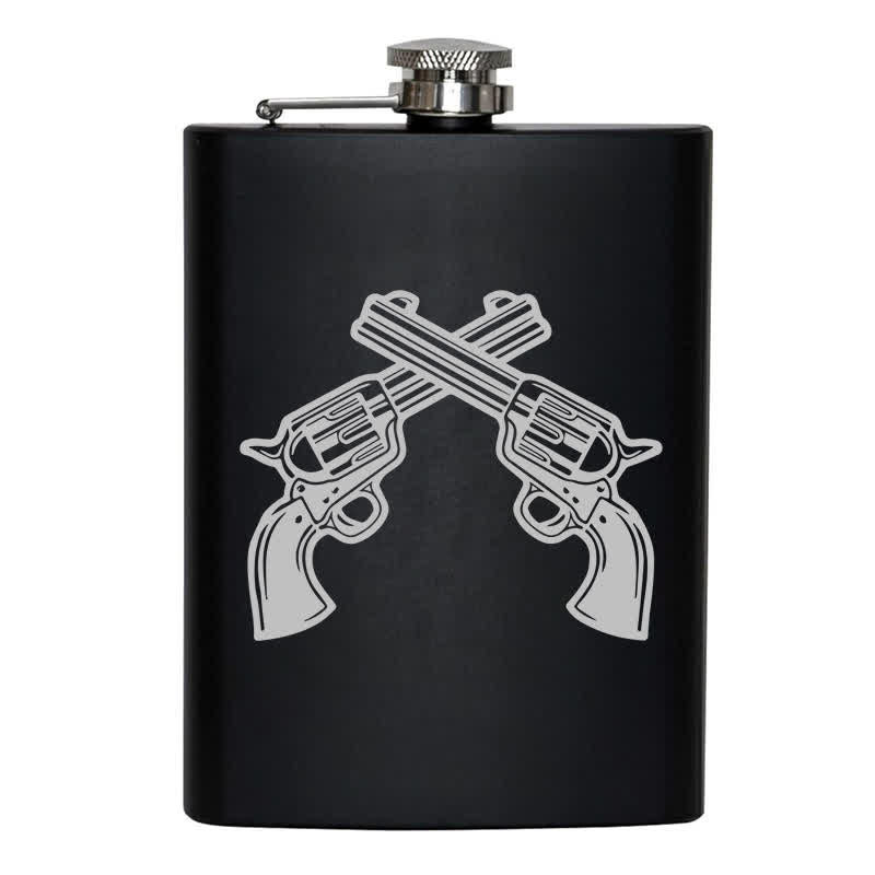 3-8 oz Crossed Pistols Laser Pattern Stainless Steel Portable Flask - image 8