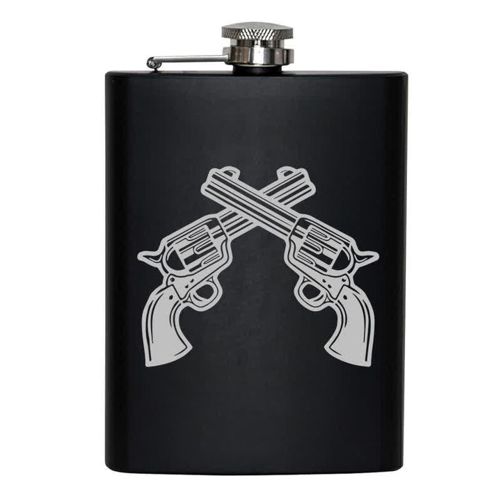 3-8 oz Crossed Pistols Laser Pattern Stainless Steel Portable Flask - image 8