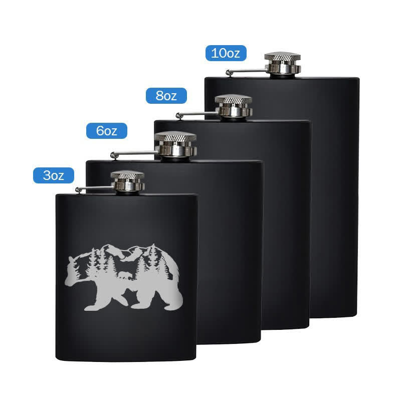 2-10 oz Bear Mountains Laser Pattern Stainless Steel Portable Flask