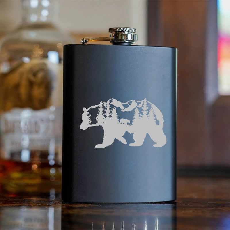 2-10 oz Bear Mountains Laser Pattern Stainless Steel Portable Flask