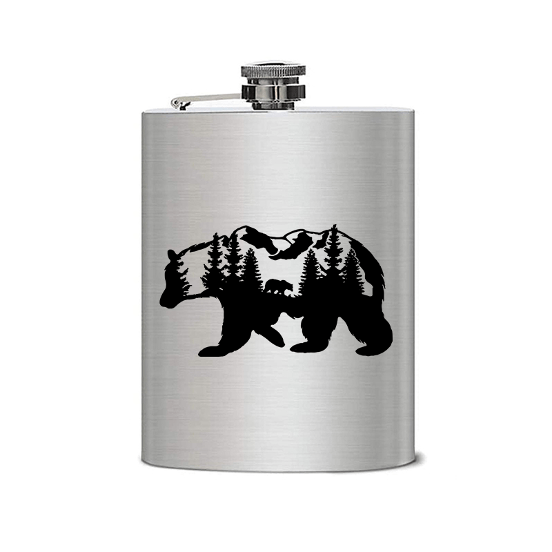 2-10 oz Bear Mountains Laser Pattern Stainless Steel Portable Flask