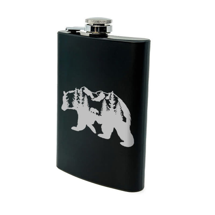 2-10 oz Bear Mountains Laser Pattern Stainless Steel Portable Flask