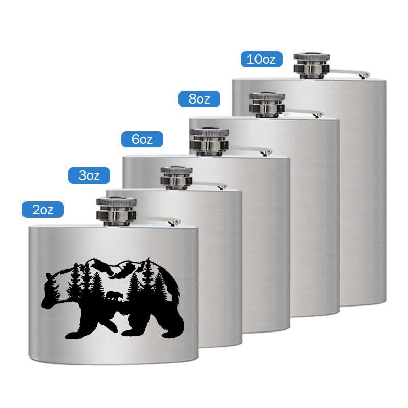 2-10 oz Bear Mountains Laser Pattern Stainless Steel Portable Flask