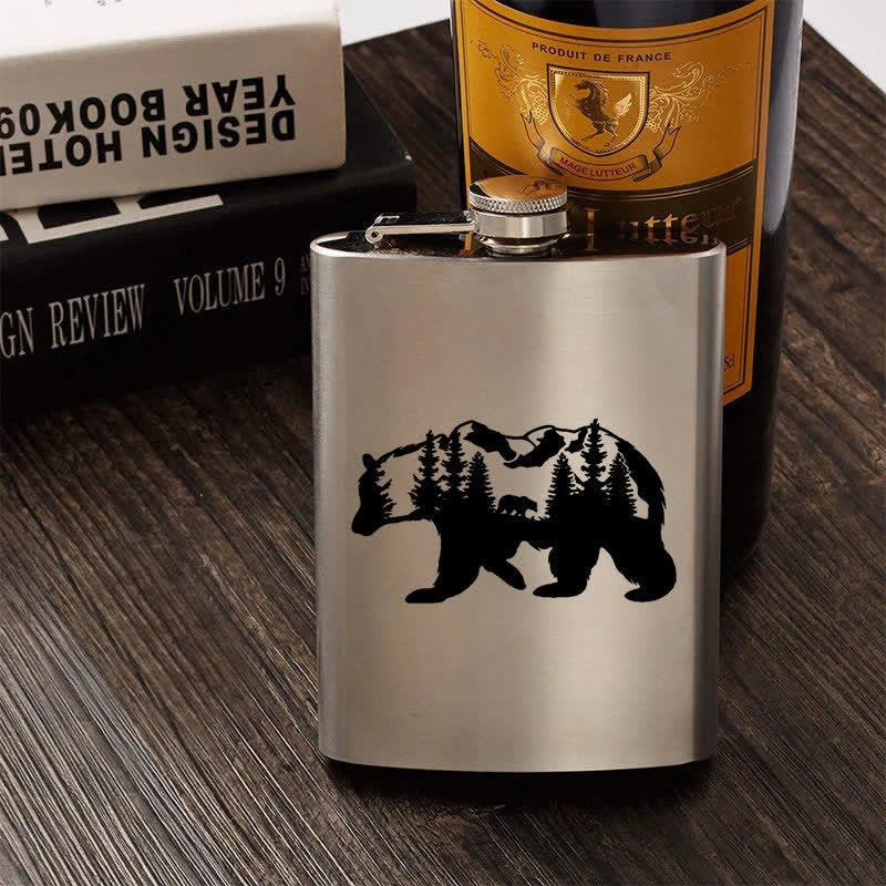 3-8 oz Bear Mountains Laser Pattern Stainless Steel Portable Flask - image 0