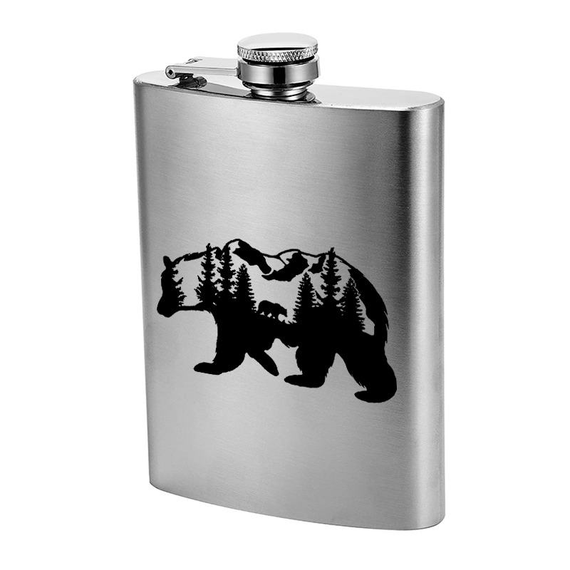 2-10 oz Bear Mountains Laser Pattern Stainless Steel Portable Flask