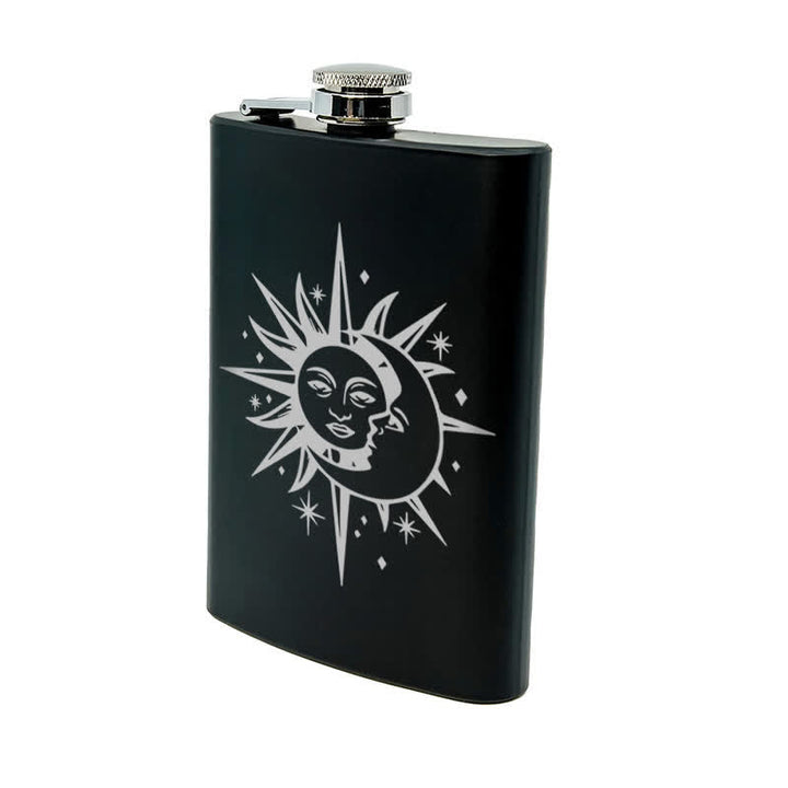 2-10 oz Sun & Moon Laser Pattern Stainless Steel Portable Flask