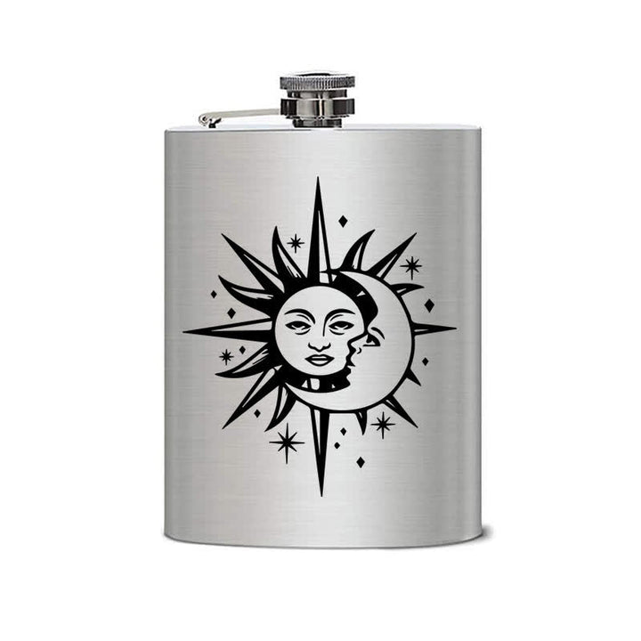 2-10 oz Sun & Moon Laser Pattern Stainless Steel Portable Flask