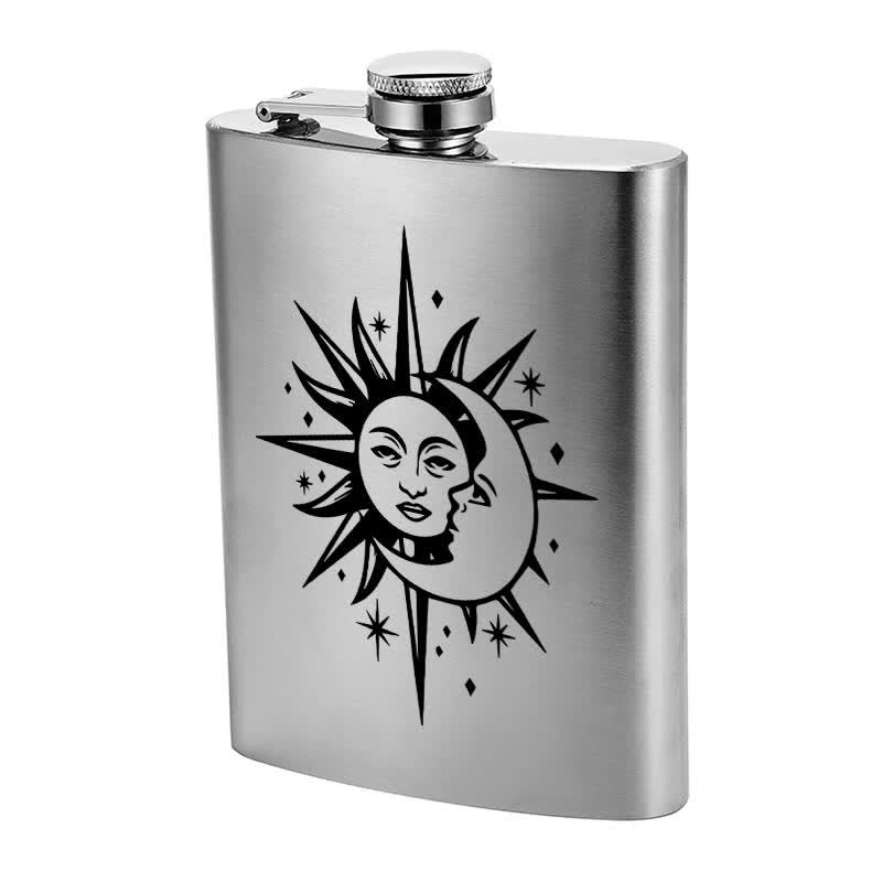 2-10 oz Sun & Moon Laser Pattern Stainless Steel Portable Flask