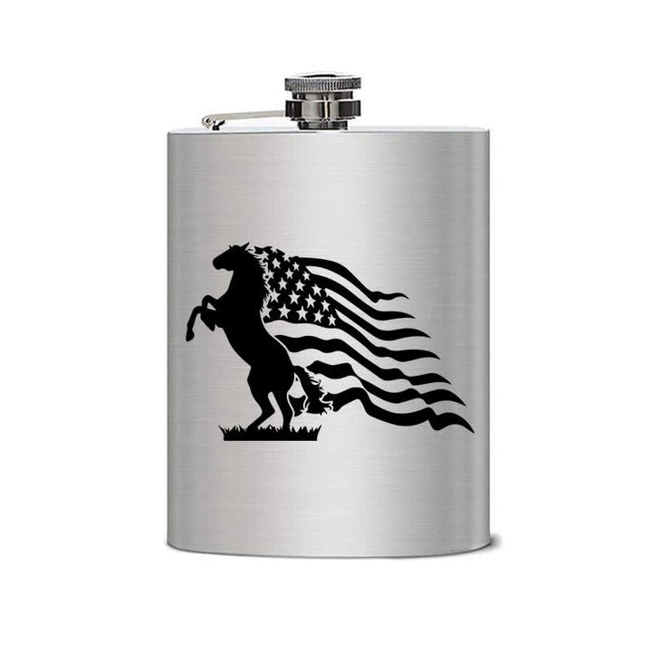 2-10 oz Horse USA Flag Laser Pattern Stainless Steel Portable Flask