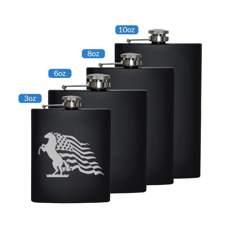 2-10 oz Horse USA Flag Laser Pattern Stainless Steel Portable Flask