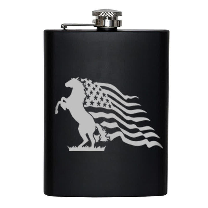 2-10 oz Horse USA Flag Laser Pattern Stainless Steel Portable Flask