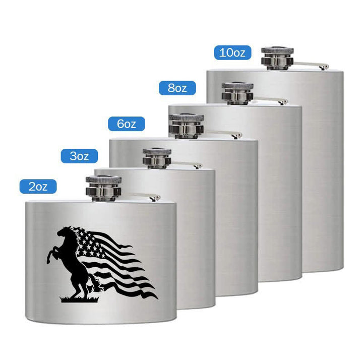 2-10 oz Horse USA Flag Laser Pattern Stainless Steel Portable Flask