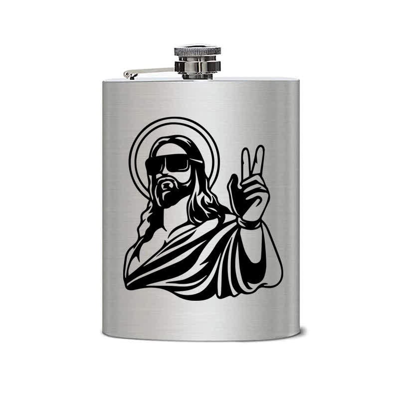 2-10 oz Cool Jesus Laser Pattern Stainless Steel Portable Flask