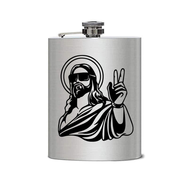 2-10 oz Cool Jesus Laser Pattern Stainless Steel Portable Flask