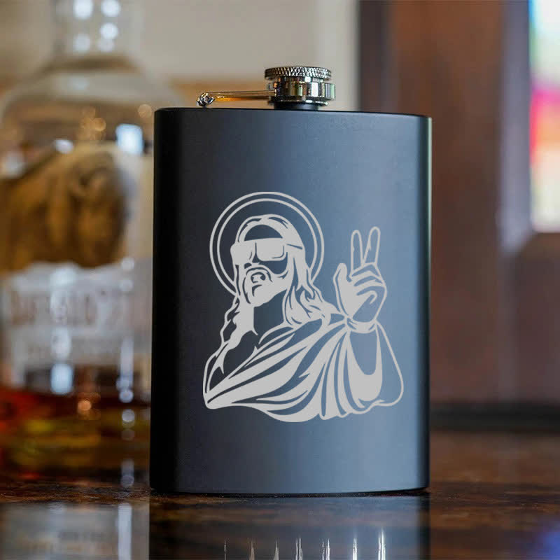 2-10 oz Cool Jesus Laser Pattern Stainless Steel Portable Flask