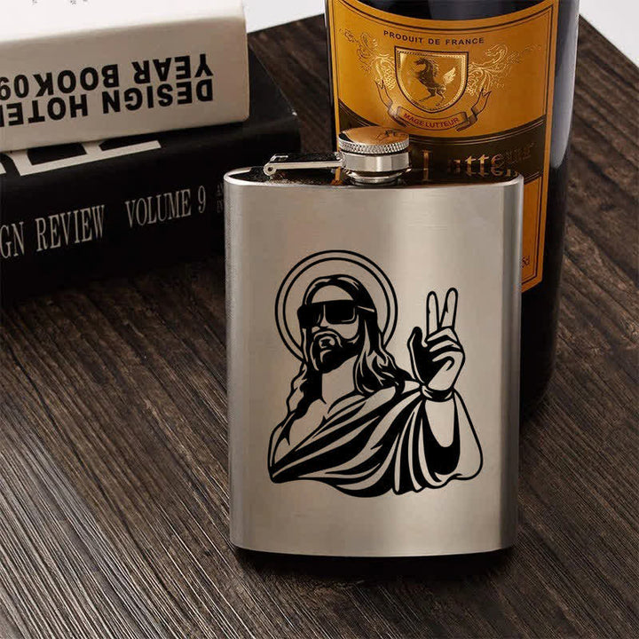 2-10 oz Cool Jesus Laser Pattern Stainless Steel Portable Flask