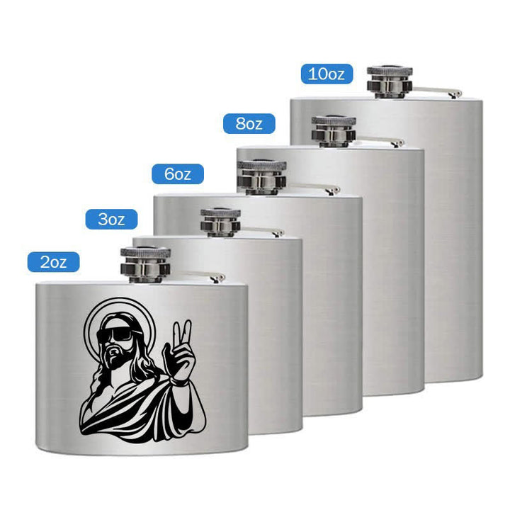 2-10 oz Cool Jesus Laser Pattern Stainless Steel Portable Flask