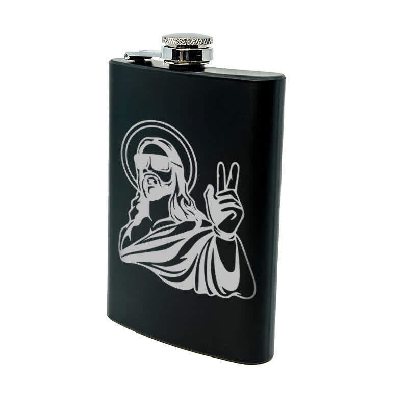 2-10 oz Cool Jesus Laser Pattern Stainless Steel Portable Flask