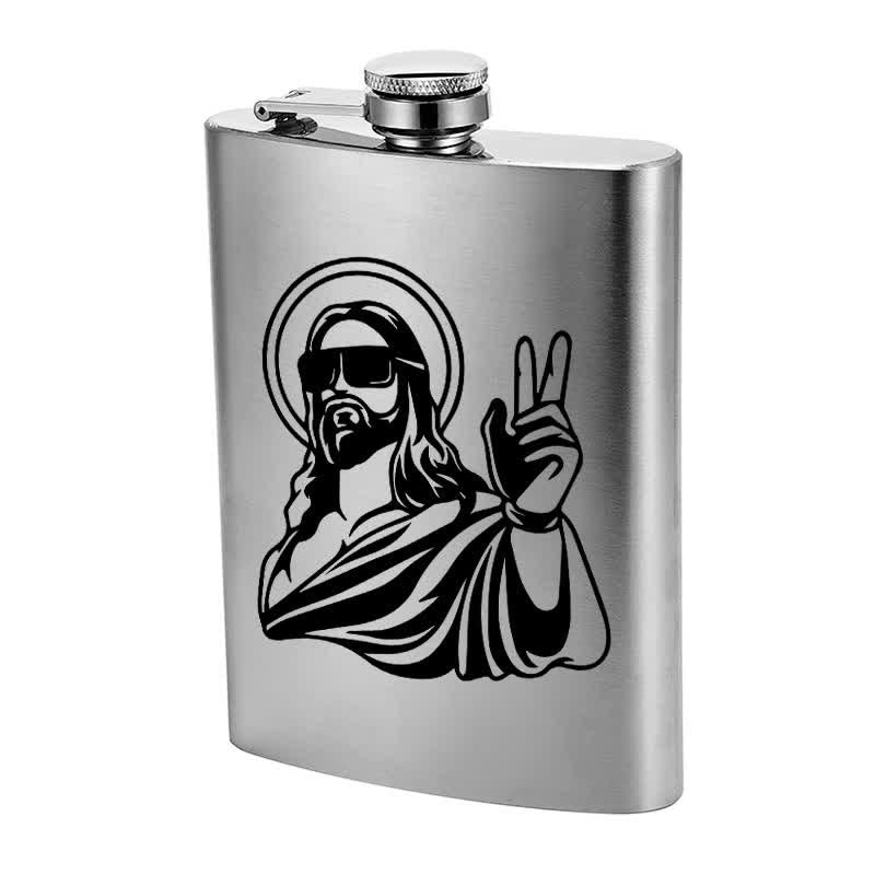 2-10 oz Cool Jesus Laser Pattern Stainless Steel Portable Flask