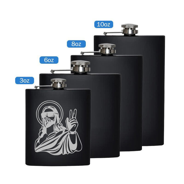 2-10 oz Cool Jesus Laser Pattern Stainless Steel Portable Flask