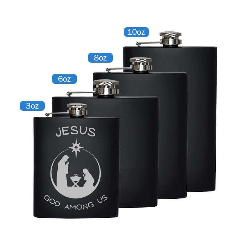 2-10 oz Nativity Scene Laser Pattern Stainless Steel Portable Flask