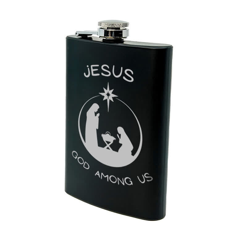 2-10 oz Nativity Scene Laser Pattern Stainless Steel Portable Flask