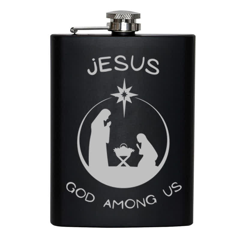 2-10 oz Nativity Scene Laser Pattern Stainless Steel Portable Flask