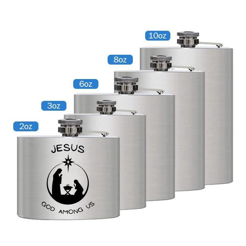 2-10 oz Nativity Scene Laser Pattern Stainless Steel Portable Flask