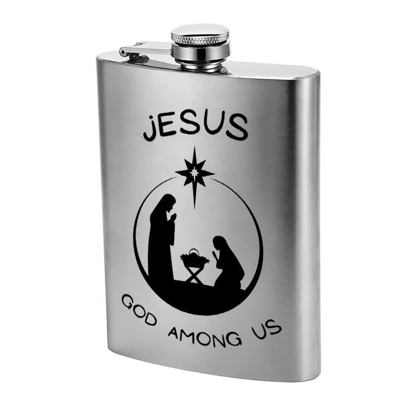 2-10 oz Nativity Scene Laser Pattern Stainless Steel Portable Flask