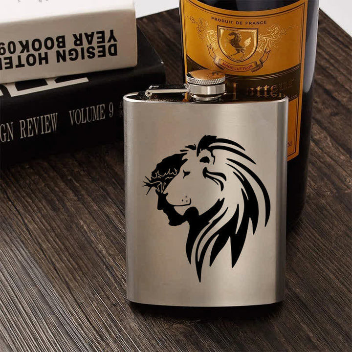 2-10 oz Jesus Christ Lion Head Laser Pattern Stainless Steel Portable Flask