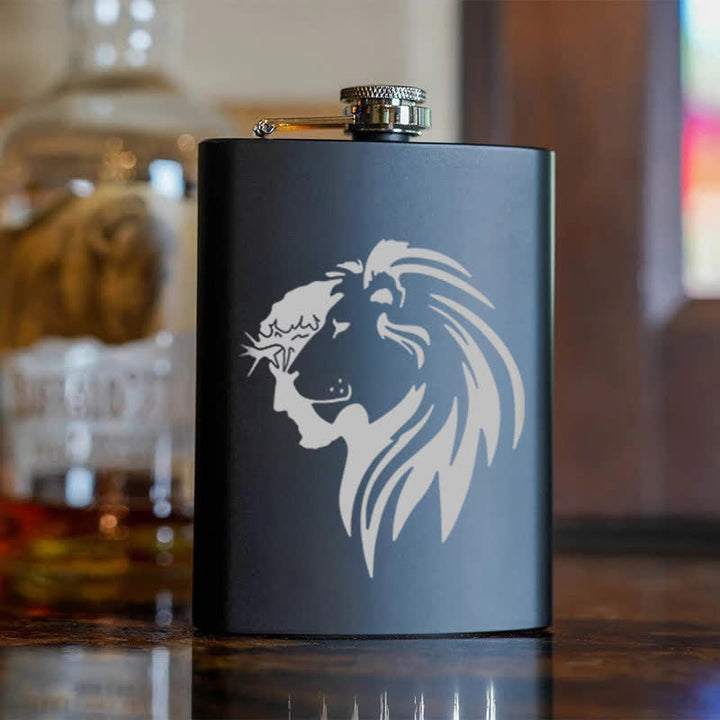 2-10 oz Jesus Christ Lion Head Laser Pattern Stainless Steel Portable Flask