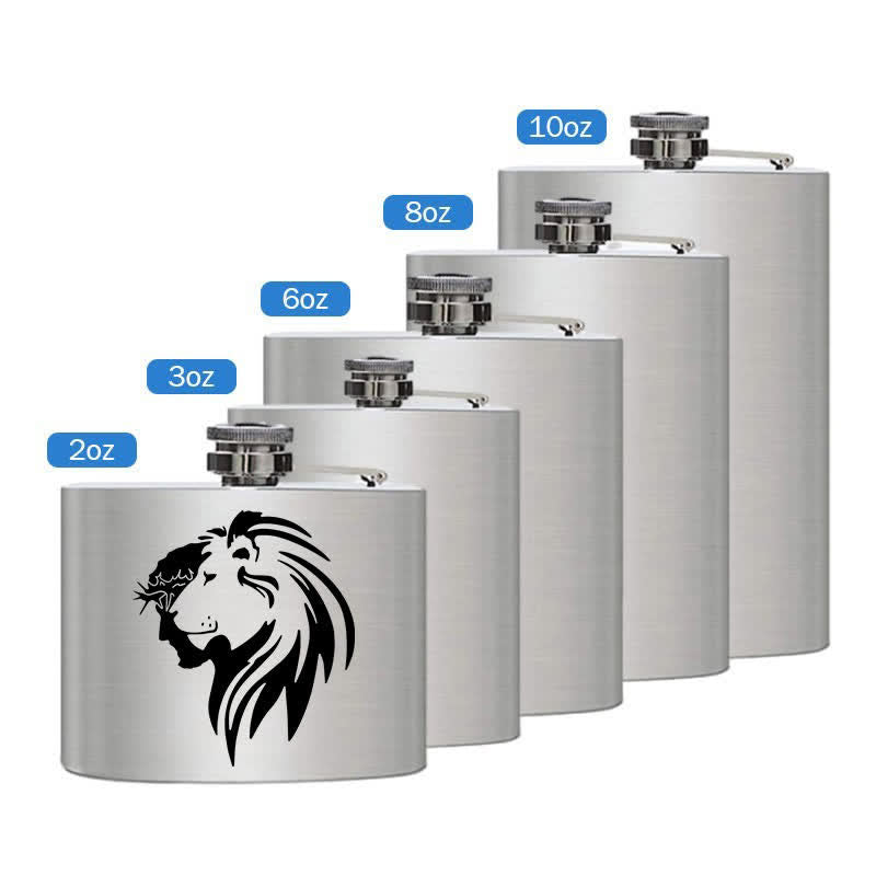 3-8 oz Jesus Christ Lion Head Laser Pattern Stainless Steel Portable Flask - Silver - 8oz - image 2