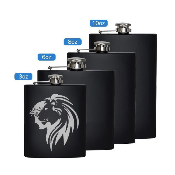 3-8 oz Jesus Christ Lion Head Laser Pattern Stainless Steel Portable Flask - Black - 8oz - image 5