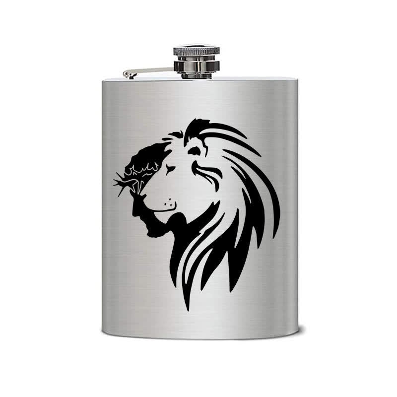 3-8 oz Jesus Christ Lion Head Laser Pattern Stainless Steel Portable Flask - image 1