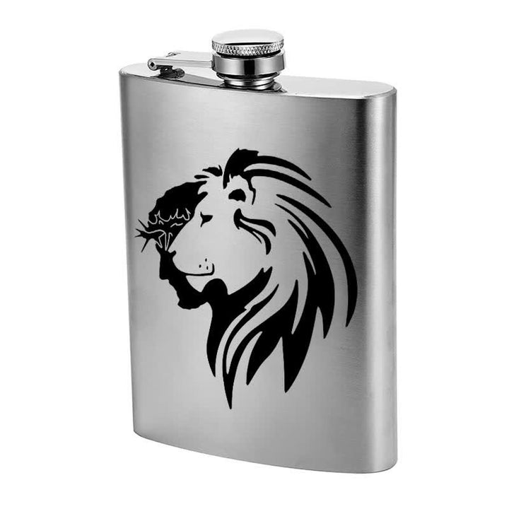 2-10 oz Jesus Christ Lion Head Laser Pattern Stainless Steel Portable Flask