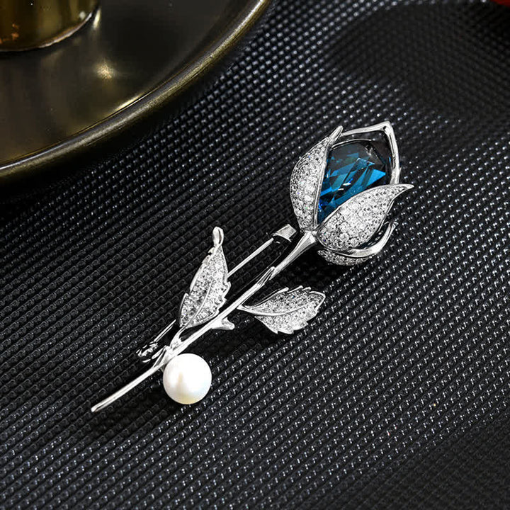 Women's Classy Blue Tulip Created Crystal Brooch